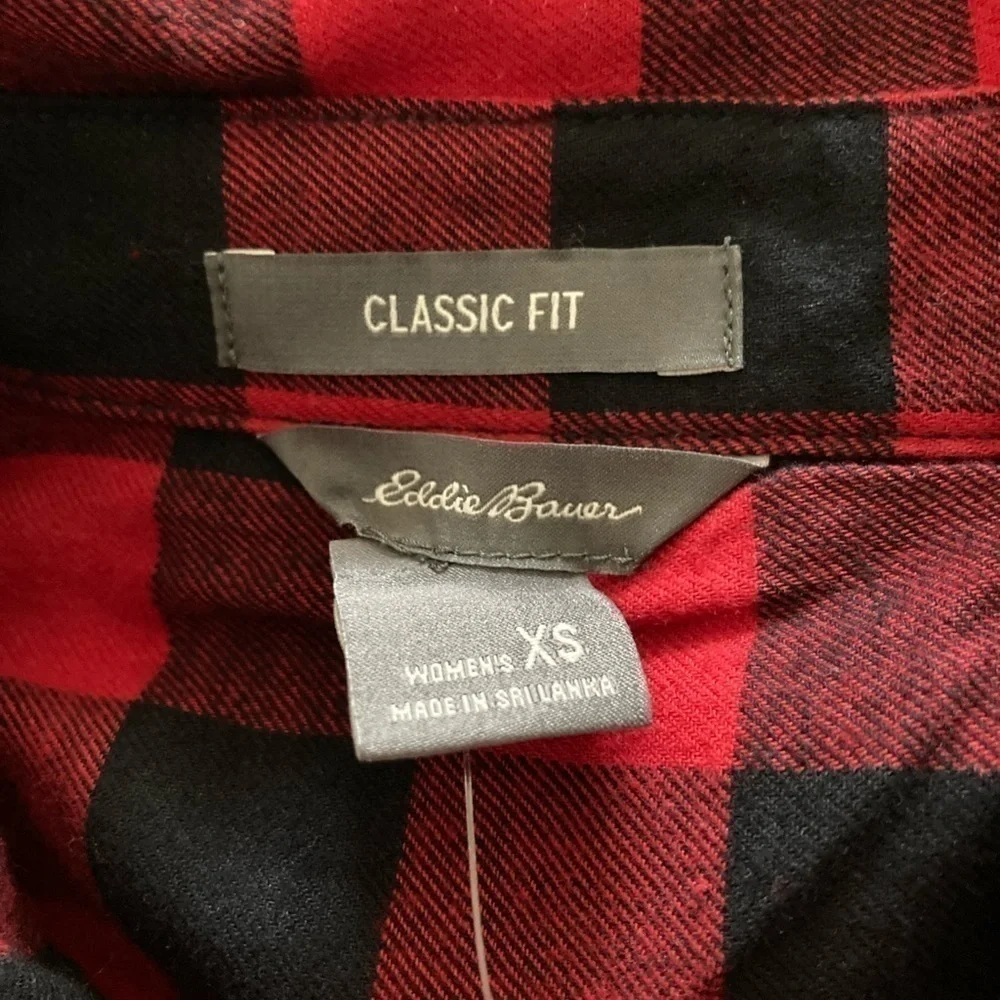 NWT Eddie Bauer Red and Black Plaid Flannel Shirt XS